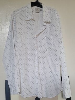 J. Crew White Button-Down Shirt with Navy Micro Print